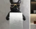 Goldoma wall mounted toilet paper holder in chrome, front view with tissue roll and mobile phone resting on top.