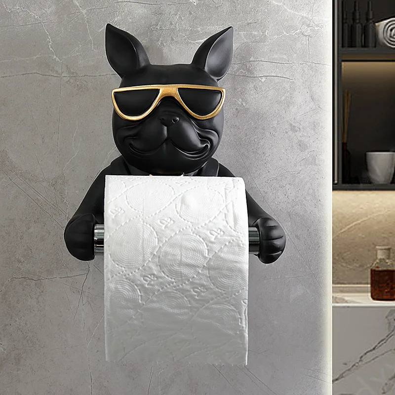 Goldoma wall mounted toilet paper holder in chrome, front view with tissue roll and mobile phone resting on top.