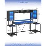 Gaming Desk 74.8'' with LED Lights, Hutch and Storage Shelves, Computer Desk with Monitor Stand, Large PC Gamer, Customized