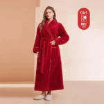 Men Plush Long Fleece Bathrobe Soft Terry Cloth Robe with Belt Multi-Color Cozy Loungewear for Unisex Warm Winter Sleep Robe