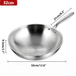 Tri-Ply 12.6 Inch Stainless Steel Wok Pan with Lid Stir-Frying Pan Induction Wok Dishwasher and Oven Safe Detachable Handle