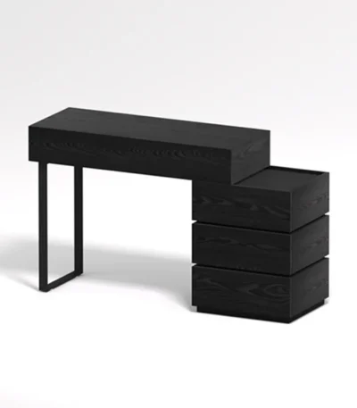 Italian minimalist dressing table with mirror and stool in black finish for bedroom