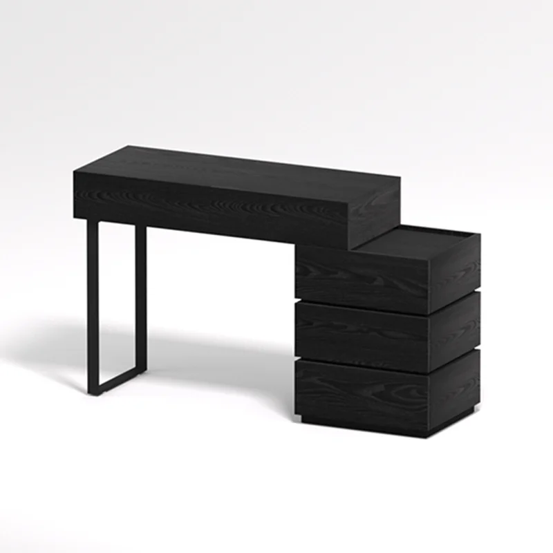 S6e9ba37d9188453a93a45572173a2685K.webp Italian minimalist dressing table with mirror and stool in black finish for bedroom