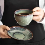 1Pc300ml Retro Ceramic Coffee Cup and Saucer Coffee Mug Suitable for Afternoon Tea Milk Cup Latte Cup Dessert Plate Set Gift