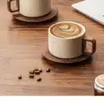 Vintage Wooden Handle Ceramic Coffee Cup with Saucer 250 Ml Large Capacity Tea Cup Modern Afternoon Tea Dessert Coffee Cup