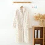 2026 New Autumn/Winter Women's Bathrobe Flannel Thickened Warm Buckle Long Dress Solid Color Nightgown Home Fur Ladies