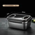 Large stainless steel food storage container with lid and handle for refrigerator organization
