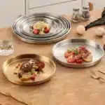 4 Sizes Deep Stainless Steel Meal Trays Round Dish Plates Barbecue Fruit Noodles Salad Mixing Dish Bowl Hotel Kitchen