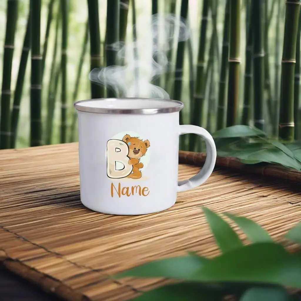 Custom Letter with Name Mug Bear Printed Creative Enamel Cup,Coffee Drink,Milk Mug,Handle Custom Letter with Name Mug Bear Printed Creative Enamel Cup,Coffee Drink,Milk Mug,Handle Drinkware,Birthday Gifts for Kid