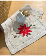 White linen cloth napkins hemstitched cocktail napkins set of 100 on wooden table