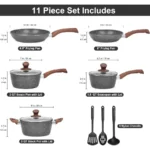 Granite Pots and Pans Set Non Stick 11 Piece DieCast Induction Cookware Set for Home Kitchen Cooking Includes Frying Pans and S - Image 2