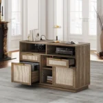4 Drawer File Cabinet, Fluted Wood Lateral Filing Cabinet with Lock and Charging Station for Home Office, Printer,