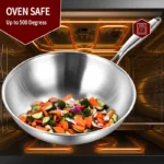 Tri-Ply Stainless Steel Wok With lid,30/32/34cm Stir-Frying Pan, Induction Cooking Pan, Dishwasher & Oven Safe, Heavy