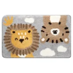 Non slip bathroom rug with frog and bear flocking design on bathroom floor
