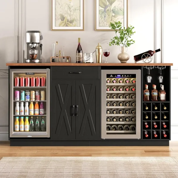 78.74" Large Coffee Bar Cabinet with Fridge Space, Mini Fridge Cabinet with Storage, Liquor Cabinet with Wine Rack,