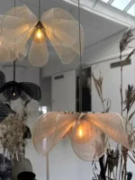 WabiSabi Japan Minimalist LED Ceiling Pendant Light Fabric Flower Chandelier Home Decoration Hotel Restaurant Island Indoor