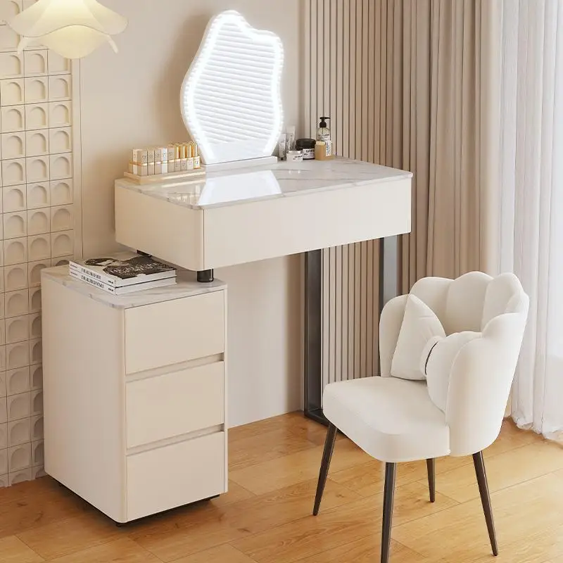 S70e235a877444d849eb4afa8441dc6020.webp Modern Nordic vanity table with storage drawers and mirror in bedroom setting