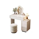 Modern White Wood Dresser with Mirror and Stool – base detail