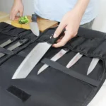 Durable knife carrying case with 21 pockets for chef knives and kitchen utensils