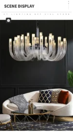 Art Deco Design Elegant Lighting Fixture Luxury Crystal Chandelier Hanging Geometric Hollow Glass Chandelier Ceiling Light