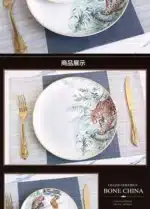 European ceramic western dinner plate, jungle set, steak plate, Coffee cup, afternoon , personalized gift set – angled view