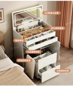 Modern white LED vanity dresser with mirror and stool - complete makeup table set for bedroom | Goldoma