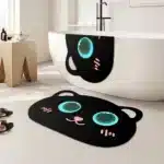 Cute Black Cat Shaped Quick-Dry Diatomaceous Earth Bath Mat Funny Cat Lovers Soft Diatom Mud Absorbent Floor Mat – angled