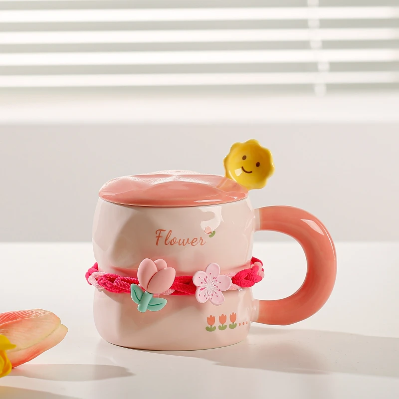 Elegant ceramic tea cup with lid in tulip design, perfect for home use