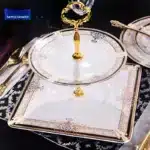 European Style Ceramic Double Layered Tray Fruit And Candy Plate Afternoon Tea Cake Stand Three Tier Dessert Holder Serving