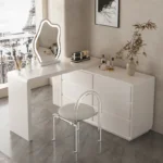 LED dressing table for bedroom with mirror, drawers, and stool - Goldoma