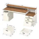 65 Inch Computer Desk with 3 Drawers & Storage Shelves, Executive Desk with File Drawer & Cabinet, Home Office Desk,