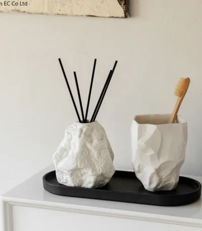 Rock Shape Mouthwash Mug Ceramic Toothbrush Cup Storage Tray Portable Travel Toothbrush Mug Vanity Sink Bathroom Accessories