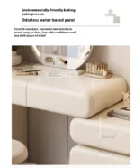 Modern cream dressing table with storage drawers and mirror in bedroom setting