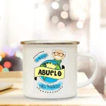 Best Grandfather & Grandmother In The World French Print Enamel Mugs Drink Milk Coffee Cup Camping Mug Gift for Abuelo