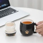 Creative Cartoon Black/White Lucky Cat With Cover Filter Tea Water Separation Office Cup Household Gifts Personal Mug, 1Pc