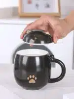 Creative Cartoon Black/White Lucky Cat With Cover Filter Tea Water Separation Office Cup Household Gifts Personal Mug, 1Pc