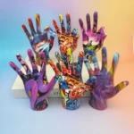 Graffiti Hand Gesture Statue Modern Art Colorful Hand Resin Figurine Finger Model for Home Desktop Office Decor – top view