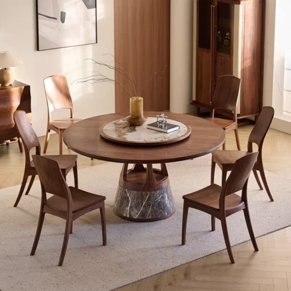 Mid Century Round Dining Table with Caster Wheels - Space-Saving Mobile Wood Table