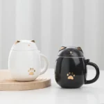 Creative Cartoon Black/White Lucky Cat With Cover Filter Tea Water Separation Office Cup Household Gifts Personal Mug, 1Pc