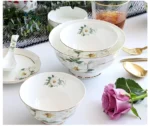 Bone China Dinnerware, Household Ceramic Rice Bowl, Deep Dishes, Soup Pots, Steak Flat Plate, Delicate Floral Tableware