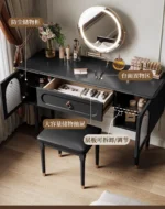 Goldoma compact vanity desk with drawer storage and mirror in a corner bedroom setting