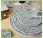 Rope Woven Thermal Insulation Placemat, Home Kitchen Cotton Meal Mat, Dining Table Decor, Cup Coaster, Pot Pad, Europe,