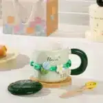 Girls Household Lovely Flower Ceramic Cup with Lid Spoon Advanced Mug Tulip Cup – top view