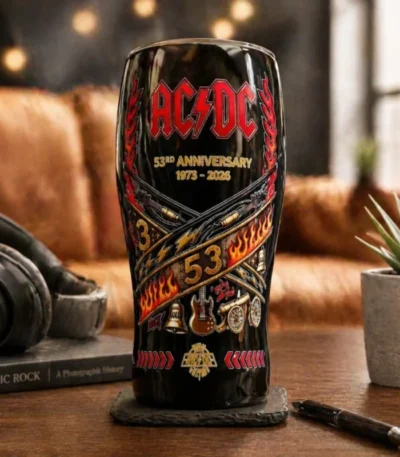 AC/DC 53rd Anniversary 3D Embossed Borosilicate Glass Beer Mug Collectors Set Limited Edition Hard Rock Memorabilia Barware