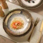 1pc Nordic gold dot wavy ceramic retro luxury high-end household hotel restaurant kitchen supplies dim sum steak dinner