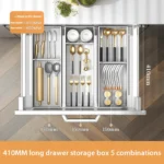 Kitchen drawer organizer with compartments for cutlery and utensils