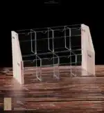 Wood Acrylic Pen Holder with Price Slot Stationery Storage Rack Brush Case Organizer Supermarket Display Stand Cosmetic
