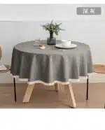 New Large Round Tablecloth Solid Color Cotton Linen Waterproof Table Cloth Oil-Proof Table Cover for Kitchen Garden