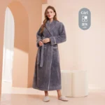 Men Plush Long Fleece Bathrobe Soft Terry Cloth Robe with Belt Multi-Color Cozy Loungewear for Unisex Warm Winter Sleep Robe