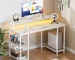 JHK 48 Inch Computer Desk with with Shelves Storage Drawers Office Wood Table with LED Lights Power Outlets Gaming Desk